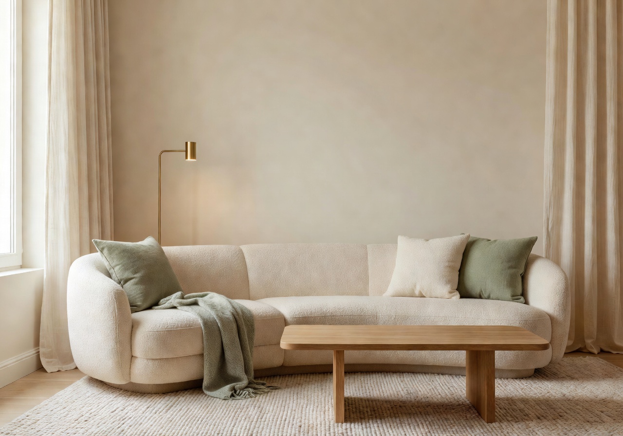 DecorAI AI Interior Design before and after living room transformation in a warm minimalist style
