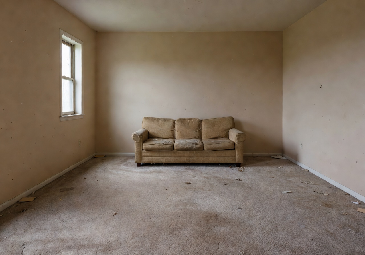 Plain outdated living room before AI interior design